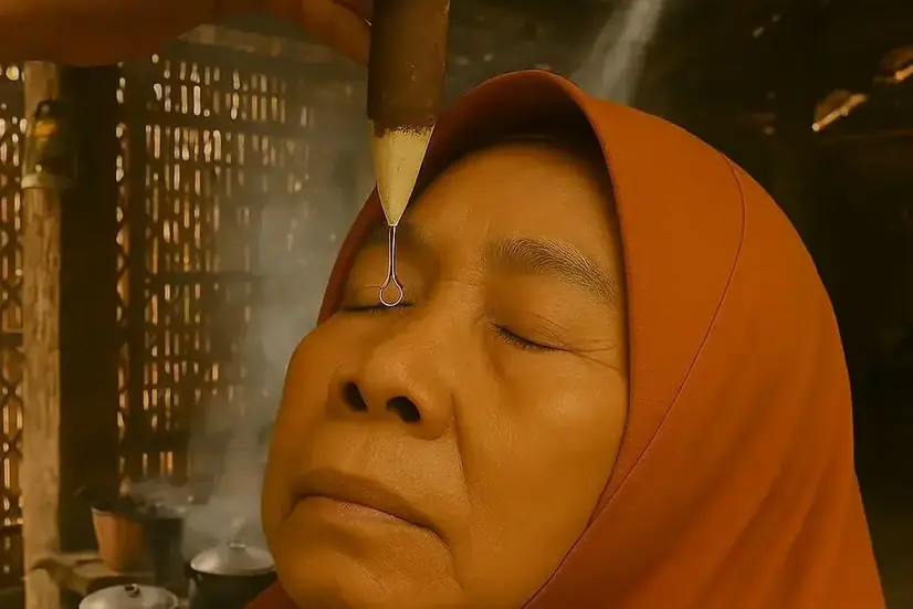 Nenek memakai tetes mata alami dari batang pohon jati